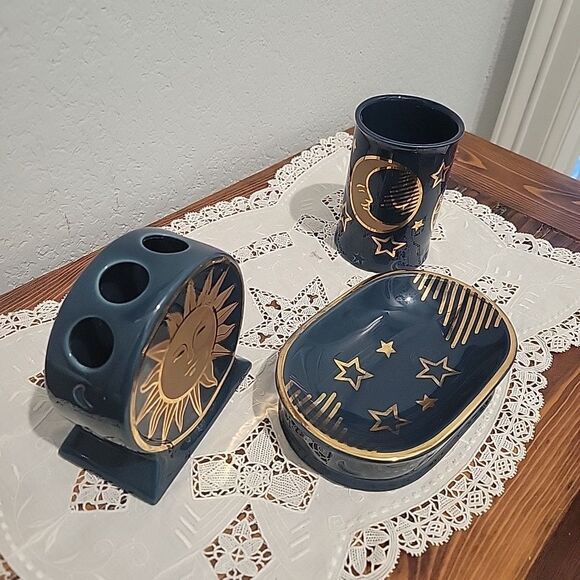 Vintage Spring maid Springmaid Celestial Bathroom Accessory 3pc Sun Moon Stars - Picture 2 of 16